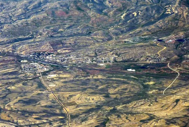 Aerial photo of Hanna, Wyoming , USA.