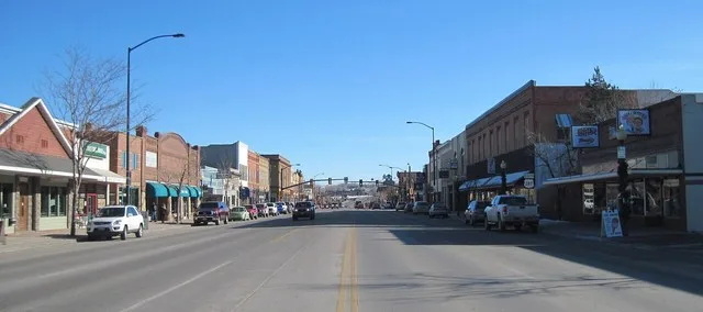 Lander Downtown Historic District , Lander, Wyoming . Looking east on Main Street from Fourth Street.