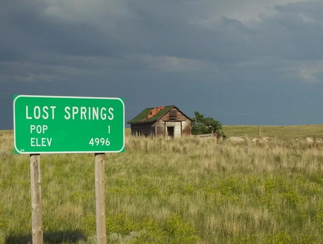 My own work (photograph) Photo of Lost Springs road sign on SR 20, wyoming.