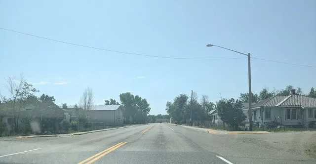 View down Highway 31 in Manderson, Wyoming