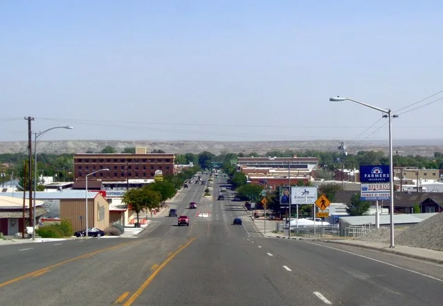 Downtown Riverton, Wyoming. The view is looking East along W. Main Street.