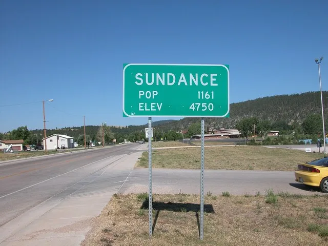 Sundance, Wyoming city limit sign.