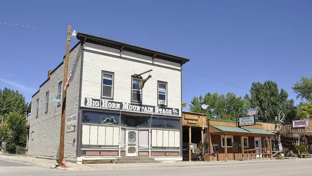 Ten Sleep, Wyoming. The pictured commercial building is listed on the National Register.
