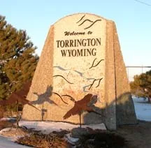 Torrington, Wyoming, has this sign at its western entrance. I took this photo on 2006-02-22.